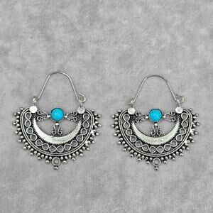 Silver Blue Bohemian Floral Drop Dangle Hook Fashion Jewelry Earrings NWT JB2-87